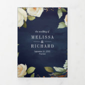 Navy Blue White Roses Mason Jar QR Code Weddenscha Drieluik Uitnodiging (Cover)