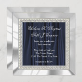 Navy Blue, White Satin and Silver Wedding Kaart (Voorkant / Achterkant)