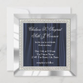 Navy Blue, White Satin and Silver Wedding Kaart (Voorkant)