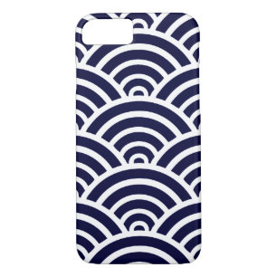 Navy Blue & White Scallop Pattern iPhone 7 Hoesje