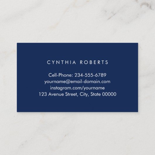 Navy Blue White Script-Afstuderen Visitekaartje (Achterkant)