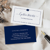 Navy Blue White Script-Afstuderen Visitekaartje