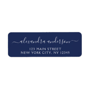Navy Blue White Script Typography Wedding Event Etiket