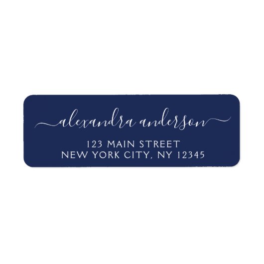 Navy Blue White Script Typography Wedding Event Etiket (Voorkant)