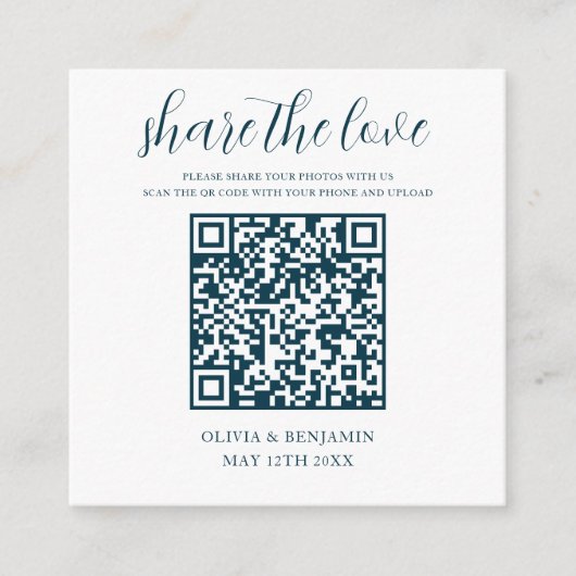 Navy Blue | White Share The Love QR-code Informatiekaartje (Voorkant)