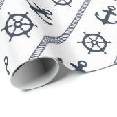 Navy Blue White Ship Wheel Anchor Nautical Cadeaupapier (Rol Hoek)