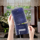 Navy Blue White Silver Rsvp bruiloft All In One Uitnodiging