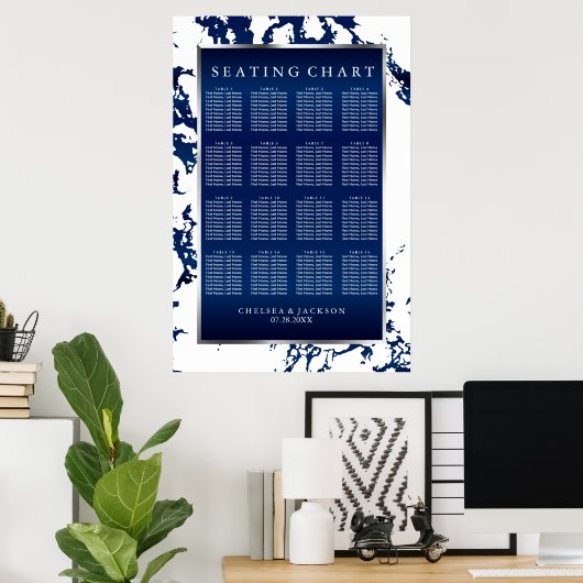 Navy Blue, White & Silver - Zitkaart Poster (Thuiskantoor)