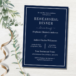 Navy Blue White Simple Elegant Rehearsal Dinner Kaart
