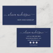Navy Blue White Simple Hair Makeup Salon Visitekaartje (Voorkant / Achterkant)