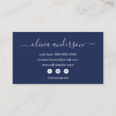 Navy Blue White Simple Hair Makeup Salon Visitekaartje (Achterkant)