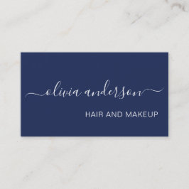 Navy Blue White Simple Hair Makeup Salon Visitekaartje