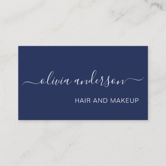 Navy Blue White Simple Hair Makeup Salon Visitekaartje (Voorkant)