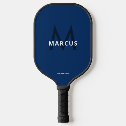 Navy Blue White Simple Modern Monogram Pickleball Paddle (Voorkant)