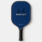 Navy Blue White Simple Modern Monogram Pickleball Paddle (Achterkant)