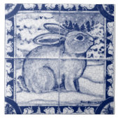 Navy Blue White Snow Bunny Dedham Delft  Tegeltje (Voorkant)
