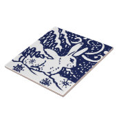 Navy Blue White Snow Rabbit Woodland Animal Trivet Tegeltje (Zijkant)