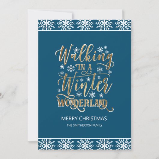 Navy Blue White Snowflakes Gold Merry kerst Kaart (Voorkant)