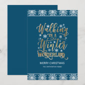 Navy Blue White Snowflakes Gold Merry kerst Kaart (Voorkant / Achterkant)