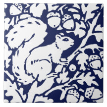 Navy Blue White Squirrel Woodland Animal Foliage