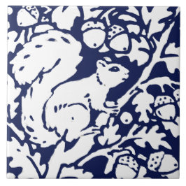 Navy Blue White Squirrel Woodland Animal Foliage Tegeltje