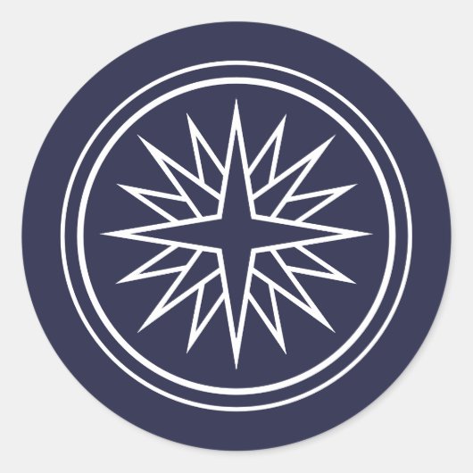 Navy Blue White Star Ronde Sticker (Voorkant)