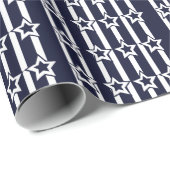 Navy Blue White Star Stripes Cadeaupapier (Rol Hoek)