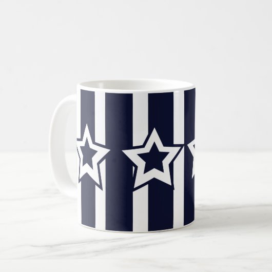 Navy Blue White Star Stripes Koffiemok (Voorkant links)