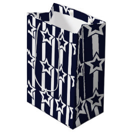 Navy Blue White Star Stripes Medium Cadeauzakje