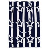 Navy Blue White Star Stripes Medium Cadeauzakje (Achterkant)