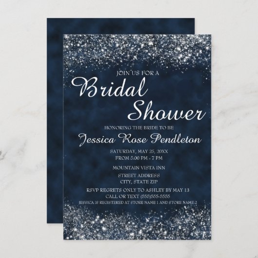 Navy Blue White Stardust Bridal Shower Kaart (Voorkant / Achterkant)