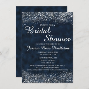 Navy Blue White Stardust Bridal Shower Kaart