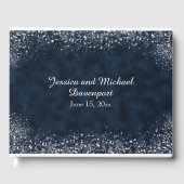 Navy Blue White Stardust Wedding Guestbook Gastenboek (Voorkant)