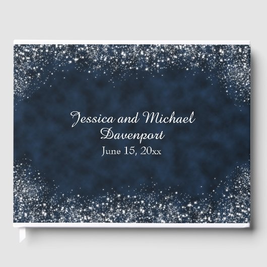 Navy Blue White Stardust Wedding Guestbook Gastenboek (Voorkant)