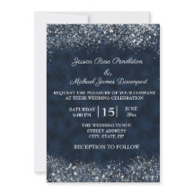 Navy Blue White Stardust Wedding Invitation