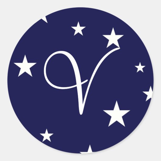 Navy Blue White Stars Monogram V Sticker (Voorkant)