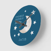 Navy Blue White Stars Moon Twinkle Little Star Ronde Klok (Hoek)