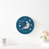 Navy Blue White Stars Moon Twinkle Little Star Ronde Klok (Huis)