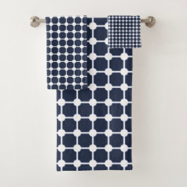 Navy Blue & White, stijlvol, modern geometrisch pa Bad Handdoek
