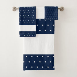 Navy Blue White Stippen Pattern Stripes Bad Handdoek