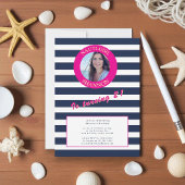 Navy Blue White Stripe 21st Verjaardag foto Kaart