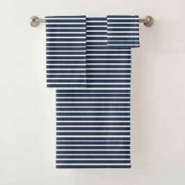 Navy Blue White Stripe Beach House Bad Handdoek