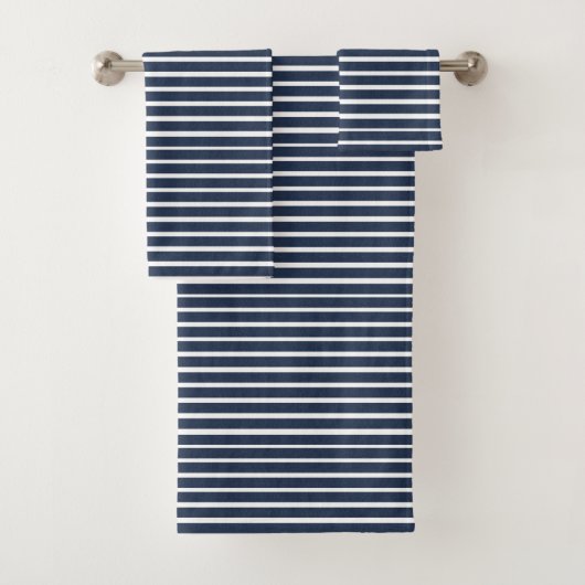 Navy Blue White Stripe Beach House Bad Handdoek (Insitu)