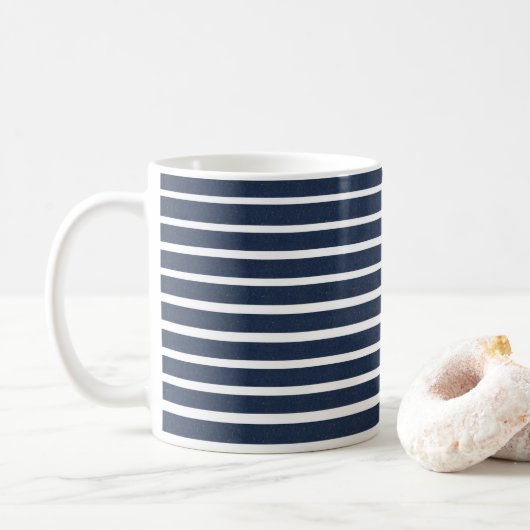 Navy Blue White Stripe Beach House Koffiemok (Met donut)