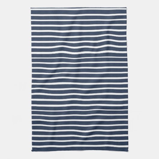 Navy Blue White Stripe Beach House Theedoek (Verticaal)