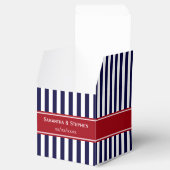 Navy Blue White Stripe Cranberry Name Monogram Bedankdoosjes (Geopend)