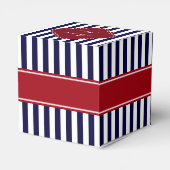 Navy Blue White Stripe Cranberry Name Monogram Bedankdoosjes (Achterkant)