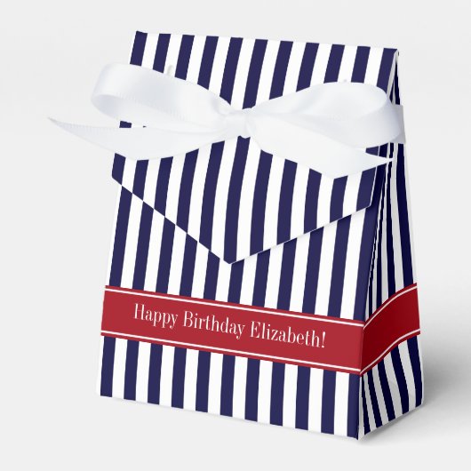 Navy Blue White Stripe Cranberry Name Monogram Bedankdoosjes (Voorkant Zijde)
