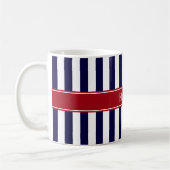 Navy Blue White Stripe Cranberry Name Monogram Koffiemok (Links)