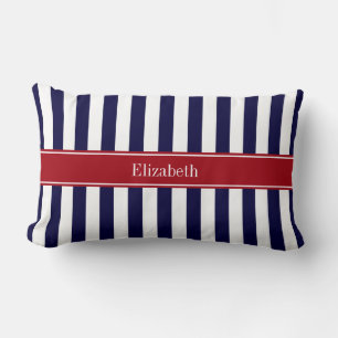 Navy Blue White Stripe Cranberry Name Monogram Kussen
